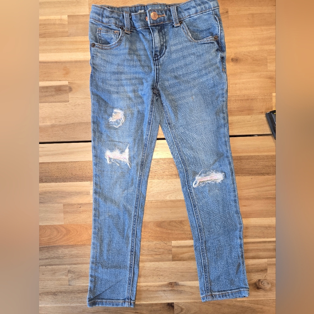 Cat & Jack Light Blue Distressed Skinny Jeans W/ Sequin Inlay